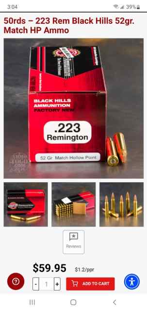 BLACK HILLS AMMO * 223 * MATCH HP * 52 GR * 5.56