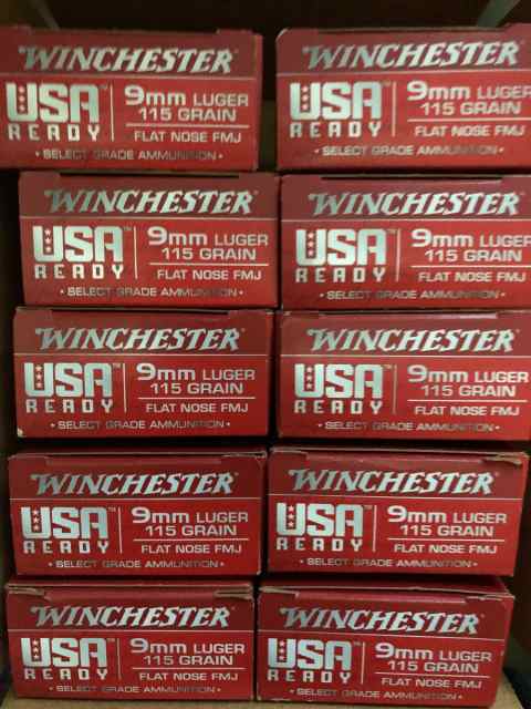 9mm Winchester USA READY FLAT NOSE 115gr 500 Round