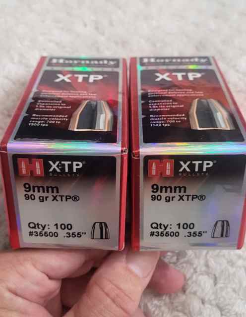 Hornady 90 grain XTP 9mm HP bullets. $12 a box