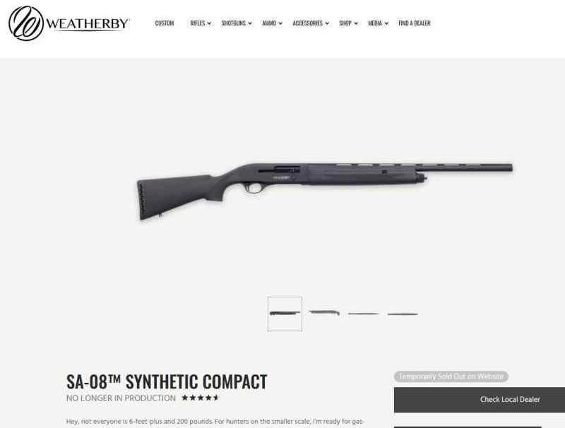 WEATHERBY 20 GA SHOTGUN MODEL SA-08 SYNTHETIC COMP